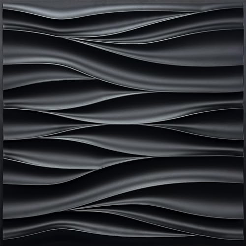 STICKGOO Black 3D Wall Panels, Wave Design Textured PVC Wall Panels, 19.7''x19.7'' Modern Accent Wall Panels for Interior Wall Decor Bedroom Office Living Room