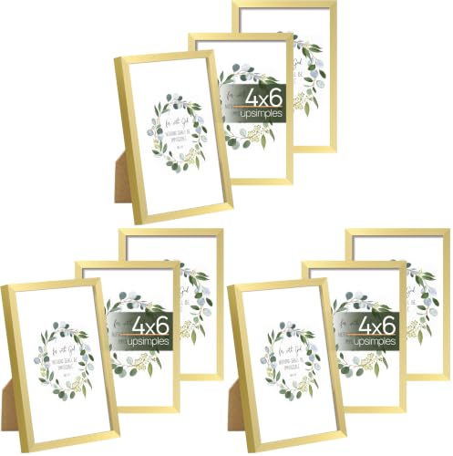 Image of upsimples 4x6 Picture Frame Set of 3, Made of High Definition Glass for 4 x 6 Gold Frames, Wall and Tabletop Display Thin Border Photo Frame for Home Decor (Pack of 3)