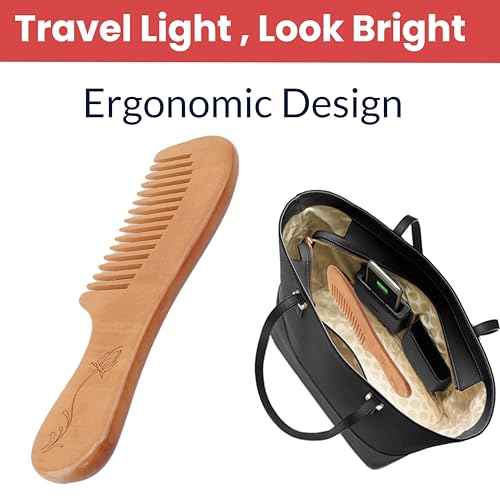 Image of TEMPERIA (1 pcs) Kachi Neem Wooden Comb for Women & Men Hair - Wide Tooth Comb for Tangle Free Curls, Healthy Scalp, Hair Growth, Hairfall & Dandruff Control - Premium & Ergonomic Design (MN02)