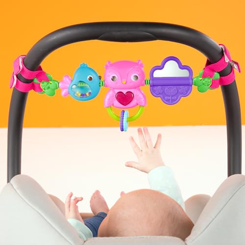Image of Bright Starts Busy Birdies Carrier Toy Bar Musical Take-Along Toy with Lights, Ages Newborn +, Pink