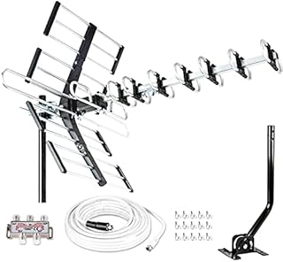 [Newest 2021] Five Star Outdoor HDTV Antenna up to 200 Mile Long Range, Attic or Roof Mount TV Antenna, Long Range Digital OTA Antenna for 4K 1080P VHF UHF Supports 4 TVs Installation Kit & J Mount