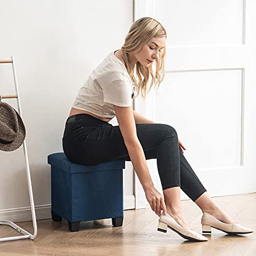 Apicizon 15 Inches Small Storage Ottoman Cube, Foot Stool Foldable Storage Boxes With 4 Plastic Legs For Living Room Bedroom, Blue #TOP5