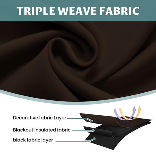Image of COSVIYA 100% Chocolate Brown Blackout Curtains for Kids Room 63 Inch Length