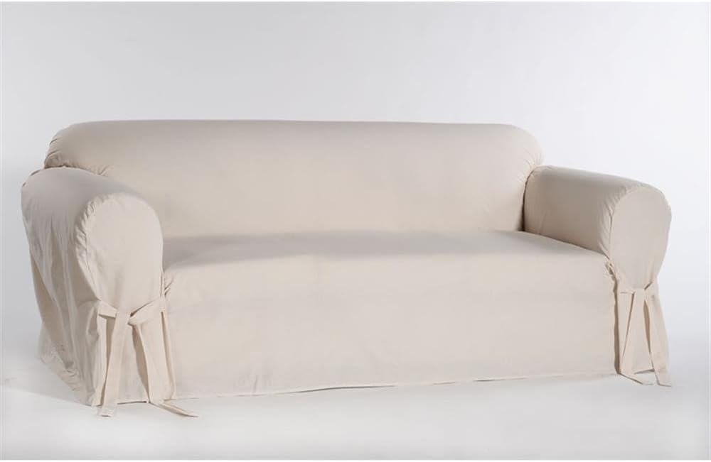 Pemberly Row Cotton Twill Loveseat Slipcover, Natural Finish, 1-Piece, Fits Loveseats 60-78 in Wide, 100% Cotton, Machine Washable, Comfortable Furniture Protector for Living Room