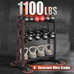 3-Tier Dumbbell Rack Stand Only, 1100LB Capacity Adjustable Weight Rack for Home Gym, Heavy-Duty Weight Stand for Dumbbells & Kettlebells(Rack Only)