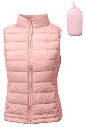 TOP LEGGING TL Women's Padded Lightweight Packable Puffer Vest Stand Collar Zip Up Jacket 001_Mauve M