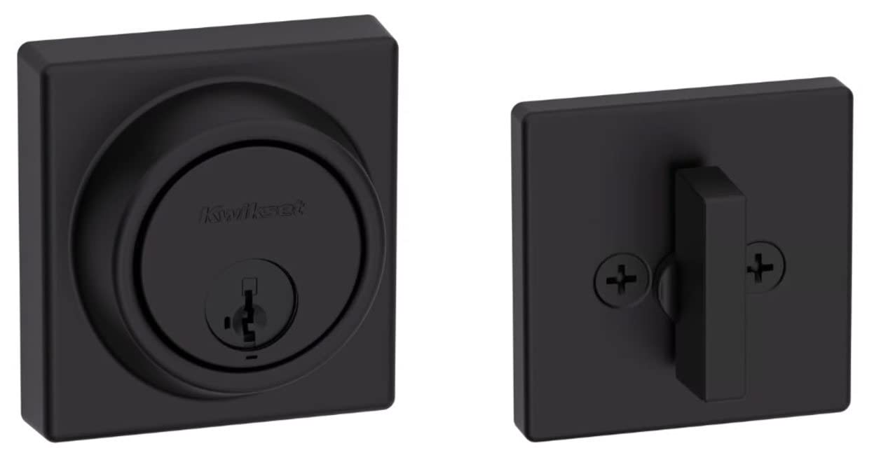 Kwikset 817 Deadbolt Lock, Matte Black Square Exterior Keyed Front Entry Door, Pick Resistant SmartKey Rekey Security, Single Cylinder Dead Bolt, With Microban Protection