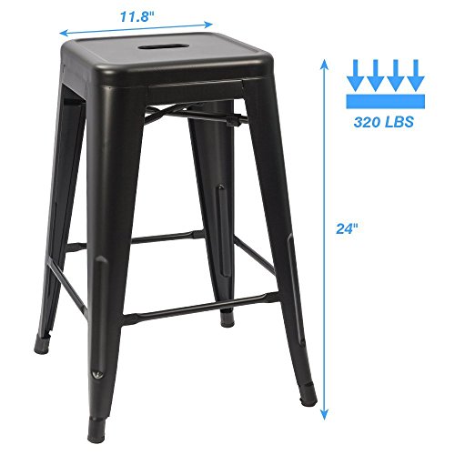 Image of Devoko Metal Bar Stools 24 inch Indoor Outdoor Stackable Barstools Modern Style Industrial Vintage Counter Bar Stools Set of 4 (24 inch, Black)