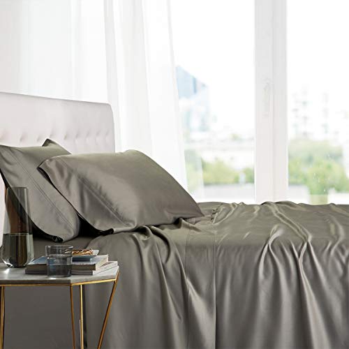 Royal Hotel Bedding 100% Natural Viscose Made from Bamboo Sheets, Soft Cooling Sheets, Breathable Hotel Sheet and Pillow Cases, 4 Piece Set - 15 Inch Deep Pocket - King Size - Gray