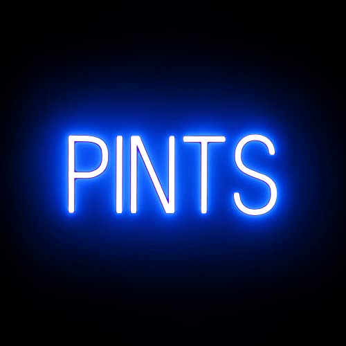 Image of SpellBrite PINTS Sign | Beer-Related Sign with Neon Look, Blue LED Light Source | 17.8 inch x 6.3 inch