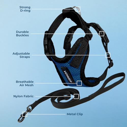 Image of Voyager Escape-Proof Step-In Lock Cat Harness & 5ft Neoprene-Handle Leash Set All-Weather Mesh with Reflective Stitching For Small to Large Cats by Best Pet Supplies, Royal Blue /Black Trim, S