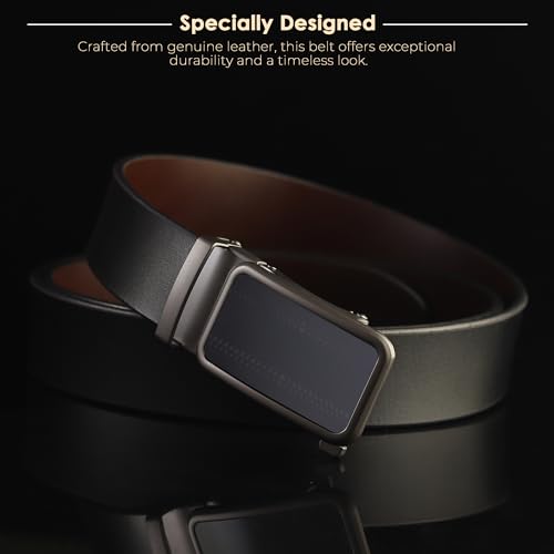 Image of Men's Formal Genuine Leather Autolock Buckle Reversible Black & Brown Color Belt