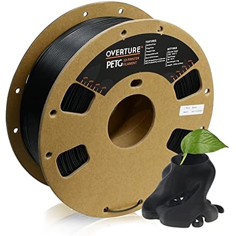 OVERTURE PETG Filament 1.75mm,3D Printer Filament PETG,1kg Spool (2.2lbs),Dimensional Accuracy +/-0.03mm,Fit Most FDM Printer(Black) Cover