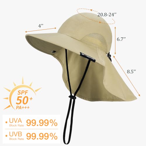 Image of Solaris Sun Hat with Neck Flap, UPF 50 Sun Protection Lightweight Sun Cap for Men Women, Wide Brim Hat for Fishing Hiking