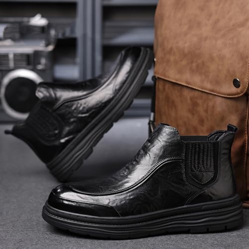 Men's Genuine Leather Soft Bottom Slip On Chukka Boots Comfort Elastic Panels Non Slip Platform Ankle Boots Business Work Outdoor Dress Booties4