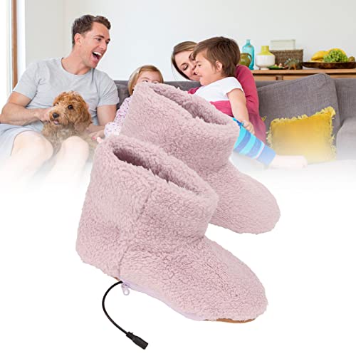 ZJchao Heated Foot Slipper with Ankle Wrap, USB Soft Relaxing Electric Plush Warming Heating Shoes, Boots Foot Warmers for Cold Winter (Pink)3