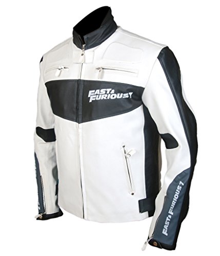 Flesh & Hide F&H Men's Fast And Furious 7 Vin Diesel Genuine Leather Jacket 5Xl White #TOP3