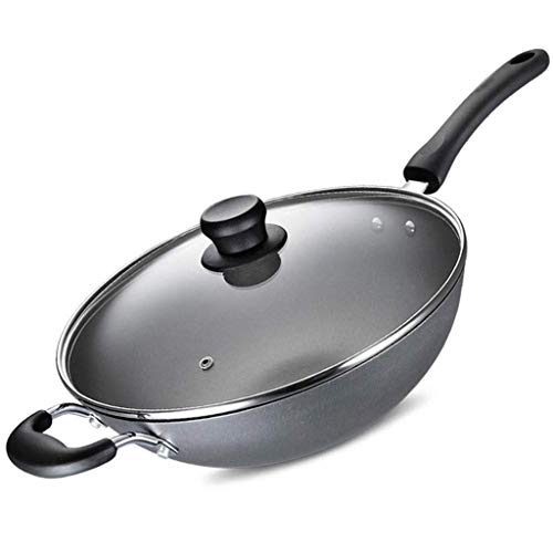 OWOHYG Cacerola Wok Sartén Sartén Antiadherente Olla para Carne Wok de Hierro Fundido Olla fundida Olla para cocinar Wok Sartén Sartén de 32 cm