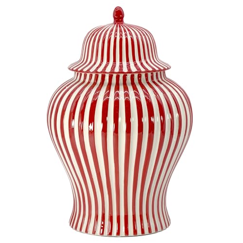 Galt International 18" Red Candy Stripe Ginger Jar w/Lid -