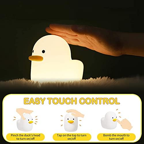 YOGINGO LED Night Light, Cute Dull Duck Sleep Lights for Baby, Smart Bedside Lamp with Touch Sensor Timer, Silicone Rechargeable Night Warm Light for Kids Bedroom