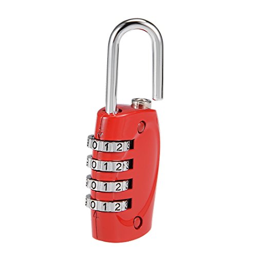 Image of uxcell 4 Digit Combination Padlock, 4mm Shackle, Zinc Alloy Lock, Red