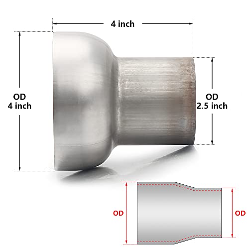 Image of A-KARCK Exhaust Adapter Connector 2.5 inch OD to 4 inch OD, Exhaust Pipe Reducer 4 inch Overall Length 304 Stainless Steel