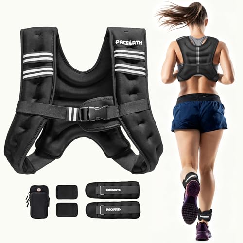 Image of PACEARTH Weighted Vest,6lb /8lb /10lb /12lb /16lb /20lb /25lb /30lb Weight Vest with Reflective Stripe, Body Weight Vests for Women, Men, Weight Loss Workout, Strength Training, Running, Walking, Jogging