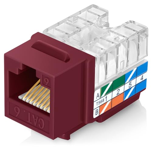 Image of Everest 90 Degree RJ45 cat6 Keystone Jacks Slim Profile 100-Pack Red | Compatible with 90 Angled Speed Termination Tool - easyJACK (B094WB91H3)