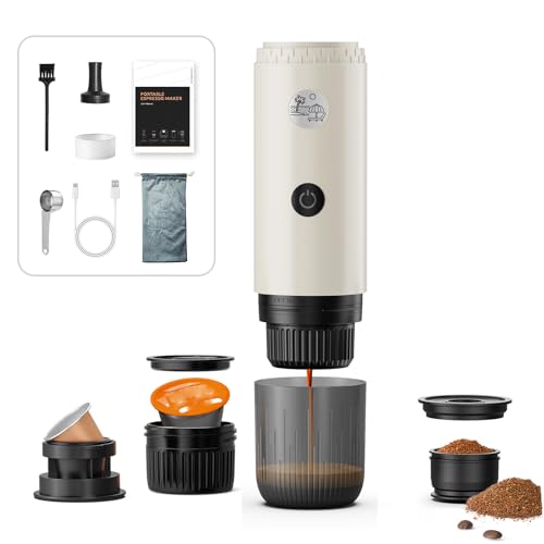 HAILASRE Máquina de espresso portátil, 20 bares, 7800 mAh recargable, 3 en 1 para cápsulas Nespresso, cápsulas DG y café molido, con autocalentamiento, extracción de un botón, cafetera eléctrica para