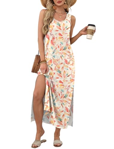Image of WIHOLL Maxi Dress Summer Dresses 2026 Beach Vacation Clothes Sleeveless Sundresses with Pockets Boho S-3XL