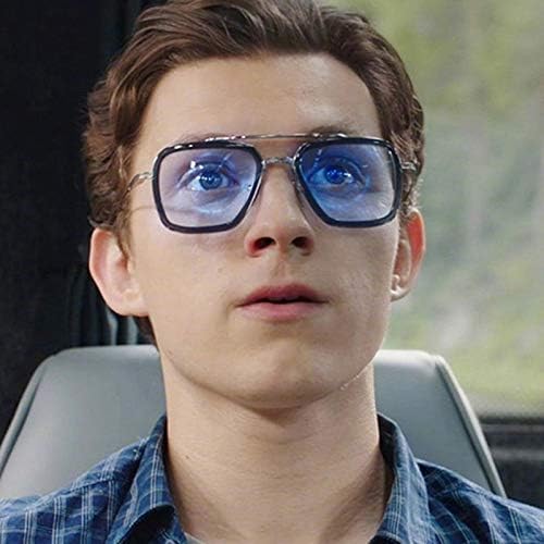 ZZU Tony Stark Occhiali Peter Parker Occhiali Da Sole Retro Square Silver  Frame Transgenitore Lens Grigio Sistema Edith : Amazon.it: Abbigliamento