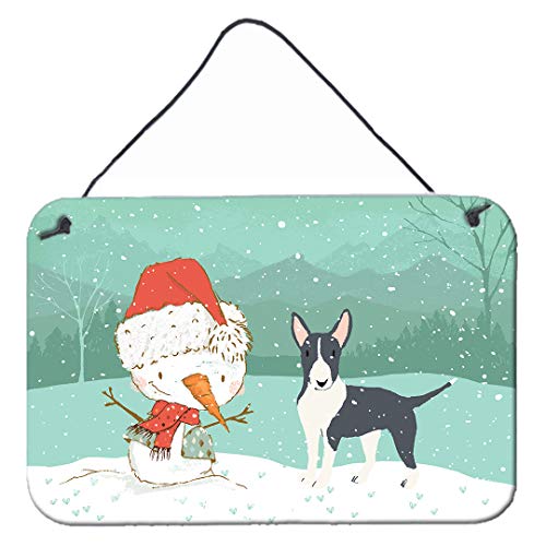 Caroline's Treasures Wand- oder Tür-Aufdruck, Motiv: Schwarzer Bullterrier, Schneemann, 20 x 12 cm
