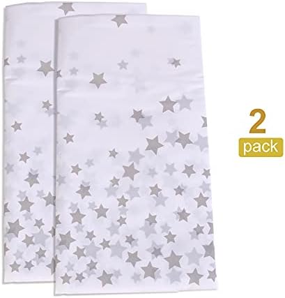 2 Pack Silver Tablecloths Party Tablecloths Table Covers Little Star Table Covers Party Plastic Tablecloths Confetti Table Cloths for Picnic Weddings Birthday Parties Christmas 54 x 108 Inches