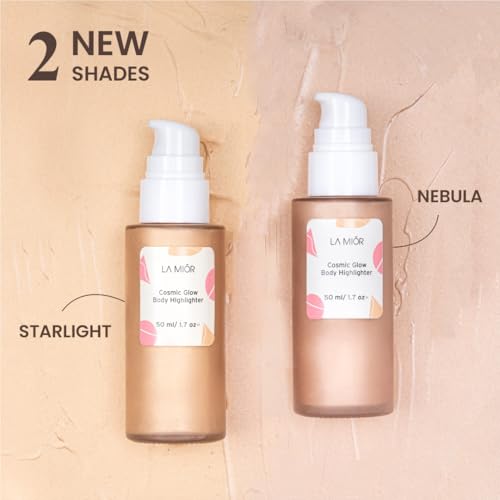 Image of LA MIOR Cosmic Glow Body Highlighter - Nebula | Liquid Highlighter for Body, Flawless Radiance, Lit-from-Within, Blurs Imperfections, Transfer & Sweat Proof, Clean - 50ml