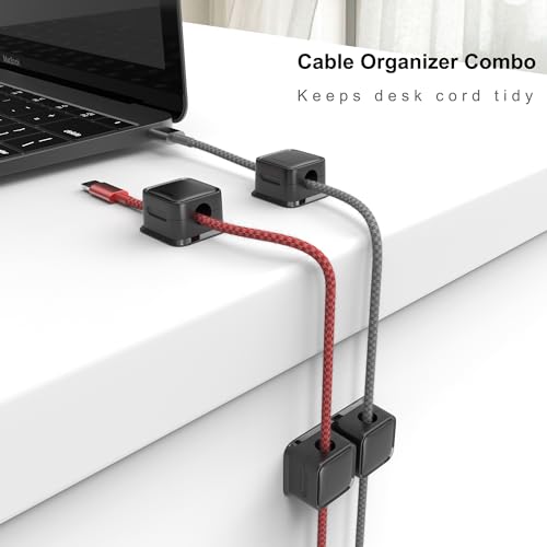 Smofish 6 Pack de Clips Magnéticos para Cable, Organizadores de Cable con 10 Ranuras, Soportes Fuertes para Carga de Teléfono, Mantenedores de Cables para Escritorio, Mesita de Noche, Cocina y Oficina (Negro) miniatura 4