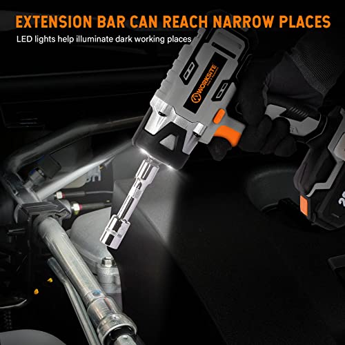 Worksite 20V Cordless Impact Wrench 3/8 Inch, Impact Gun With 2.0A Li-Ion Battery, Charger, 8Pcs Driver Impact Sockets, 3/8" To 1/4" Adaptor & Extension Bar, Grey #TOP6