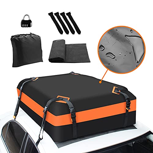 Car Top Carrier,19 Cubic Feet Car Roof Bag, Waterproof Soft-Shell Roof Top Luggage Bag with Anti-Slip Mat, 8 Reinforced Straps, 4 Door Hooks and 1 Luggage Lock for All Vehicles SUV with/without Rack