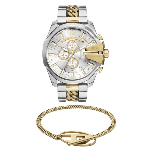 Montre Diesel Mega Chief homme et son bracelet Oval D doré en acier premium