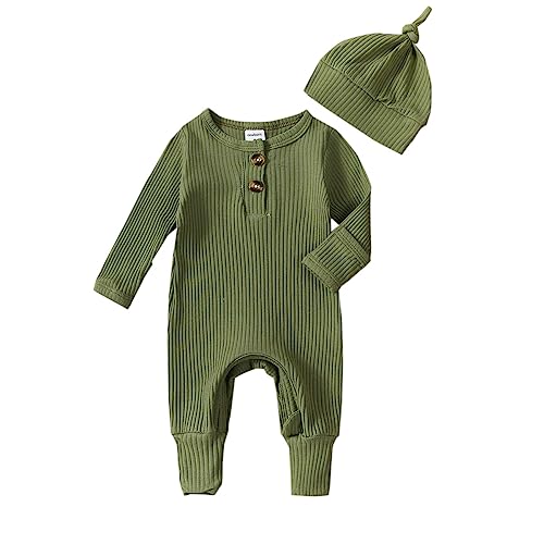 Image of Twopumpkin Newborn Outfits Baby Boy Girl Knit jumpsuit Romper Newborn Coming Home Outfit Infant Gender Neutral Clothes