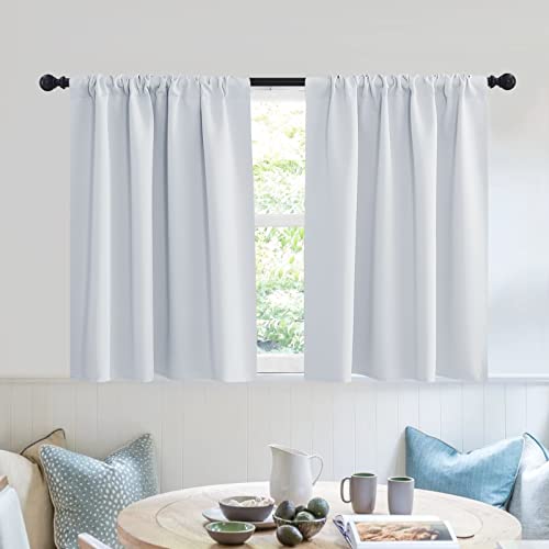 RYB HOME Short Curtains 2 Panels Set, Room Darkening Drapes Cafe Curtains Small Window Treatment for Bathroom Basement Studio Bunk Bed, Width 42 x Length 30 inches, Greyish White