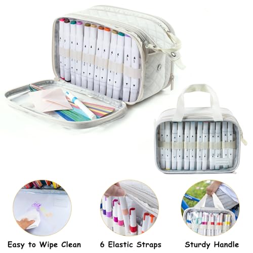 Image of Marker Organizer Case - Holds 72-96Markers | Portable Art Marker Storage Bag with Clear View Panels & Removable Dividers | Marker Holder for Alcohol Markers, Pens, Craft Supplies(Case Only)