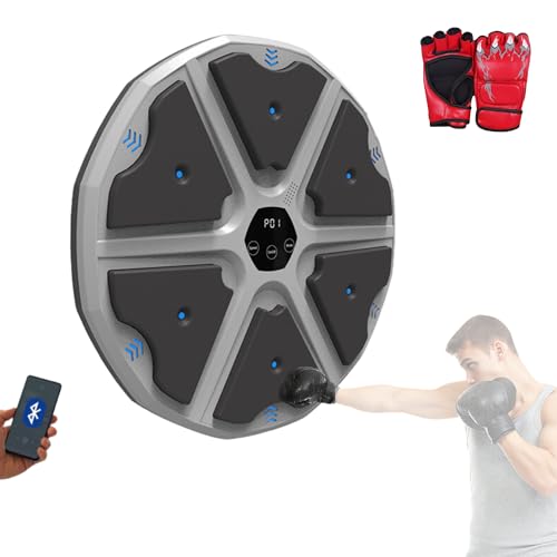 Máquina de Boxeo Musical, Equipo de Entrenamiento de Boxeo, Almohadilla De Boxeo con LED para Pared de Poliuretano con Guantes de Boxeo, Luces al Ritmo de la Música, Bluetooth. (2 modos, 43x43x4 cm)