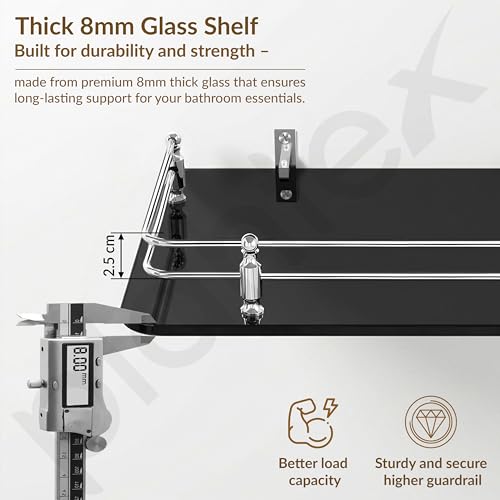 Image of Plantex Glass Setup Box Stand Wall Mounted /Glass Shelf /Wall Shelf Rack /Wall Mount Holder with Wall Brackets (12 X 9 Inch, Black)