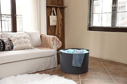 Image of ALBY Newyork'Woven Laundry Hamper, Toy Storage Bin, for Blankets Clothes Toys Pillows in Living Room, Baby Nursery, Jute /Black Mix (16'' X 16'' X 12'' XXL, Black)
