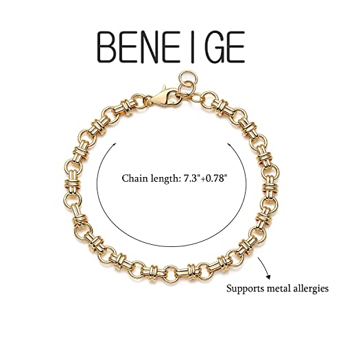 BENEIGE Women Bracelet 14K Gold Plated Paperclip Satellite Bead Ball Oval Cuba Cable Box Chain Daily Charm Layered Link Silver Bracelets Adjustable Jewelry4