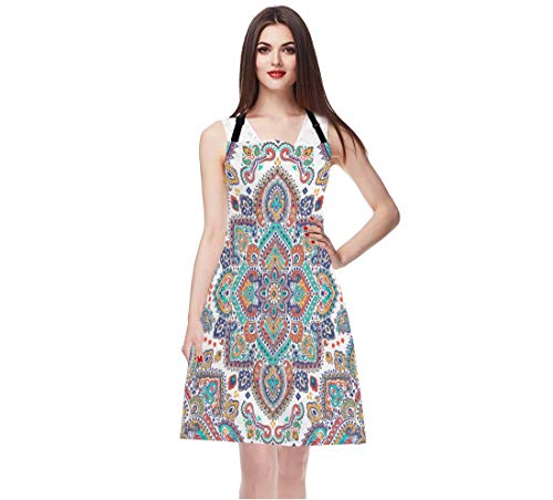 Ekobla Bohemian Aprons Floral Paisley Medallion Pattern Retro Ethnic Mandala Ornament Waterproof Resistant Chef Cooking Kitchen Bbq Adjustable Aprons For Women Men 27X31 Inch #TOP2