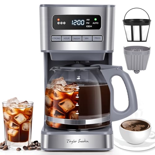 Image of Taylor Swoden Programmable Coffee Makers 12 Cup, Hot and Iced Coffee Maker, 4 Brew Strength, LED Display, 24H Timer, Keep Warm&Auto Shutoff- Drip Coffee Machine for Home /Office, Gray & Stainless Steel