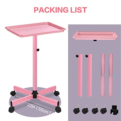 Lkt Cobtac Salon Tray,Height Adjustable Salon Service Tray,Hair Color Tray With Wheels,Hairstylist Rolling Tray,Pink Salon Tray On Wheels #TOP3