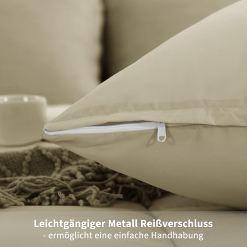 Tifschlaf Kissenbezug 80x80 2er Set - Kopfkissenbezug 80 x 80 Khaki mit Reißverschluss aus Mikrofaser Weich, 80x80cm Cappuccino Pillow Case – Ansicht 5