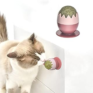 Aucenix Catnip Balls Toy for Cats, Rotatable Edible Kitty Toys for Cats Lick, Teeth Cleaning Dental Kitten Chew Toys, Safe Healthy Cat Wall Treats for Kitten(Pink)